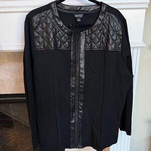 Catherines Black Quilted Faux-Leather Trim Jacket 1x